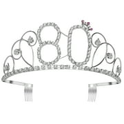 OUNONA 1PC 80th Birthday Tiara Crystal Rhinestone Birthday Tiara Queen Crowns Headband With Hair Combs Clip for Mother's or Grandmother's 80th Birthday Party Decorations